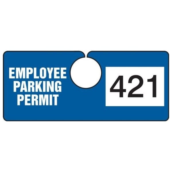 Accuform Parking Permit Tag, EMPLOYEE PARKING PERMIT Numbered 900-999, Blue, 2in x 4.75in, 100PK TNT421BUK - main